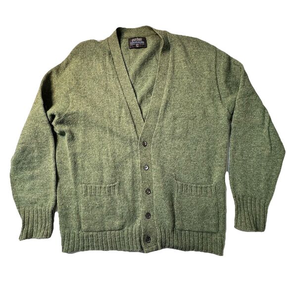 Puritan Other - VTG Puritan Sportswear Aquamatic Wash and Dry Wool Grandpa Sweater Green Large